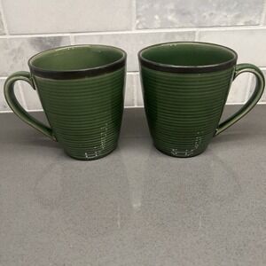 2 Vintage Sango ORBIT GREEN Coffee/Tea Mug/ Cup #4802,  4" Stoneware